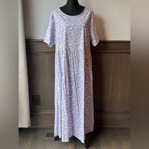 Yesno Lilac Floral Short-Sleeve Flowy Maxi Dress - Casual Women’s Dress 2X
